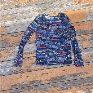 Place Boys Navy Racing Print Long Sleeve Swim Rashguard with Red & Blue Accents
